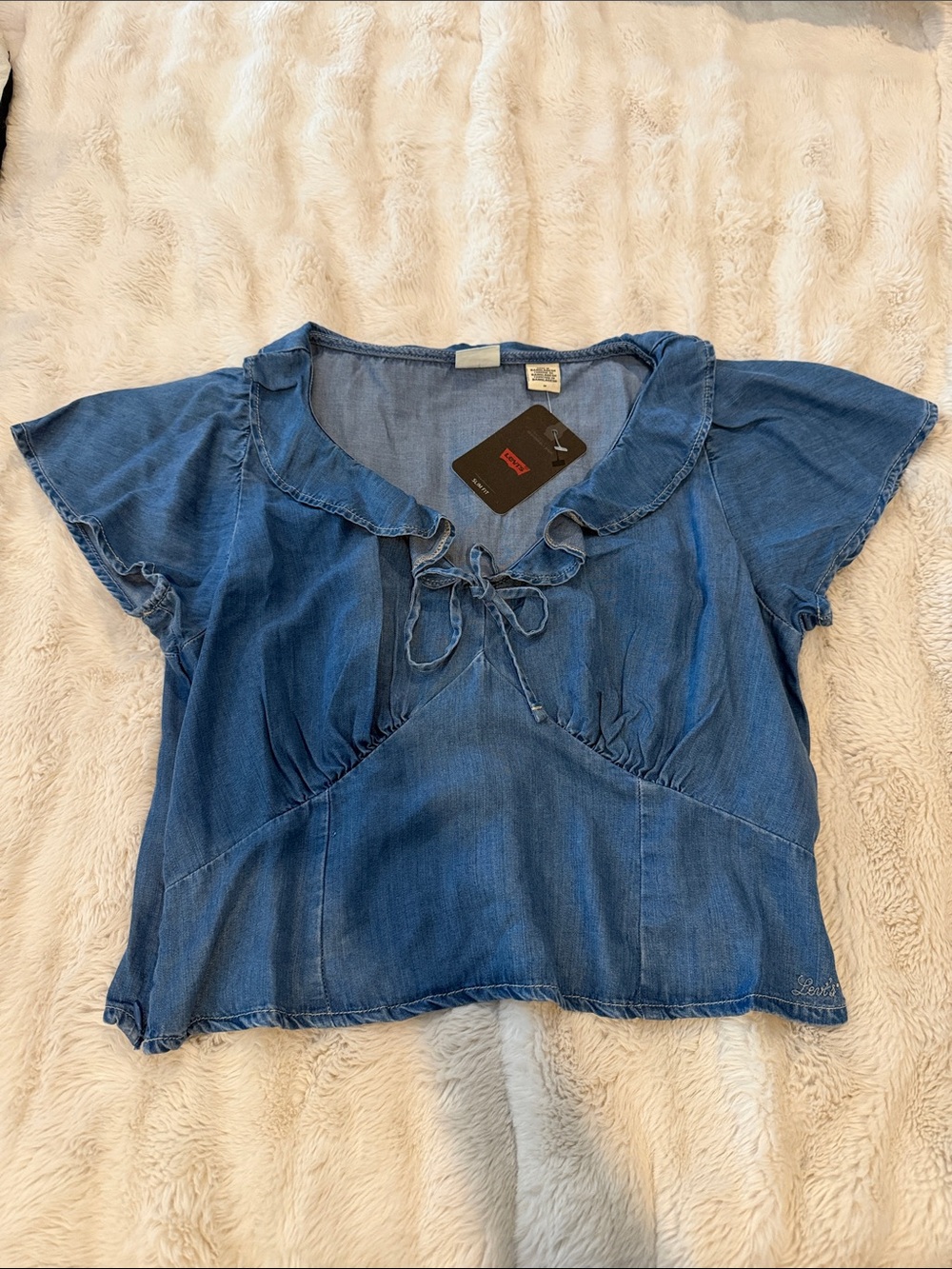 Levi's Blue Ruffle Tie-Front Denim Top